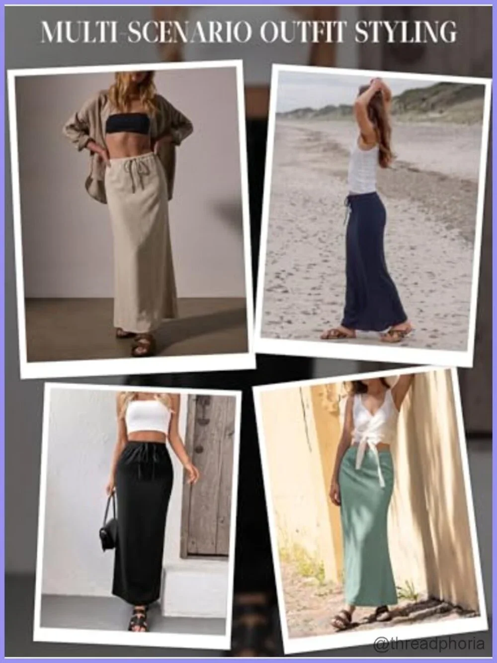 Linen Flared Maxi Skirt with Back Slit - Elastic Waist Drawstring -